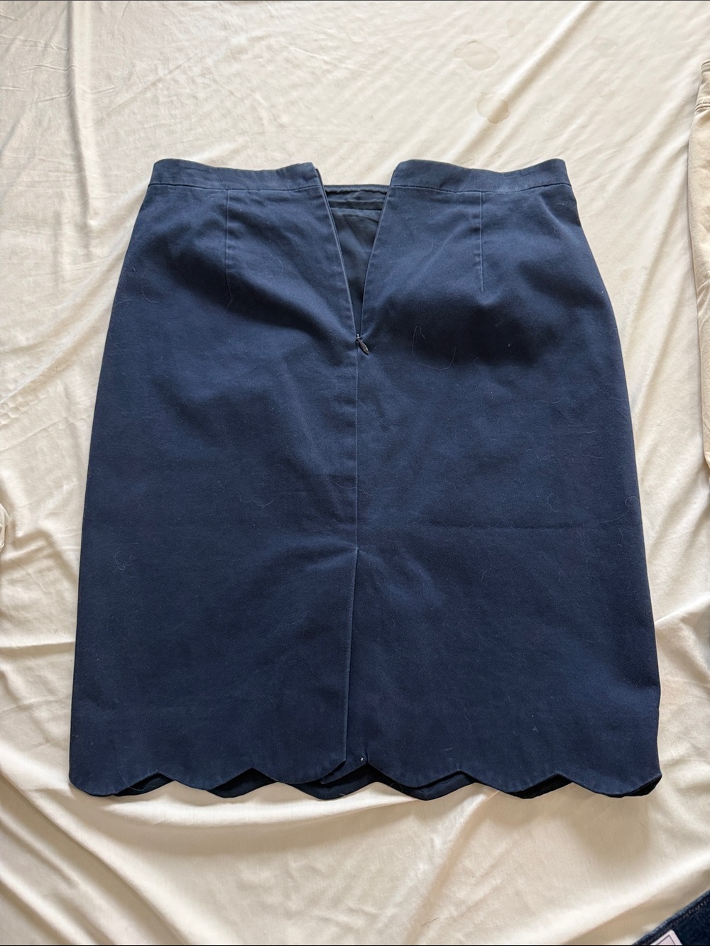 J. Crew Navy Pencil Skirt with Scalloped Hem